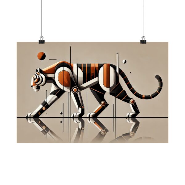 Geometric Big Cat Abstract Wall Art Poster, Minimalist Matte Horizontal Decor Print, Cubist Bauhaus Design, Gift for Art Lovers, Home Office