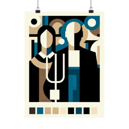 Minimalist Abstract Wall Art Poster, Geometric Bauhaus Print, Matte Vertical Posters, American Gothic by Grant Wood Painting Reimagined,