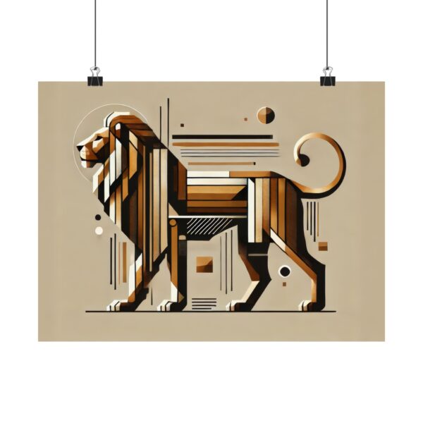 Minimalist Lion Abstract Poster, Geometric Wall Art Print, Cubist Big Cat Matte Horizontal, Bauhaus Decor, Animal Painting, Modern Design
