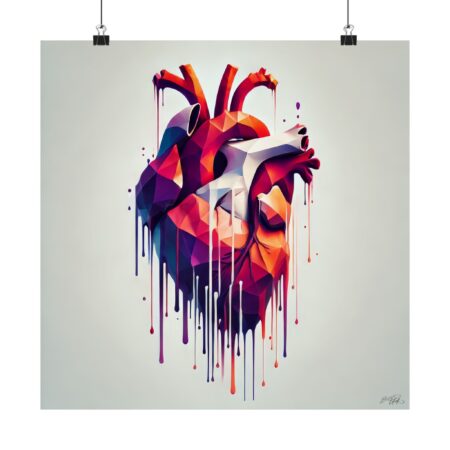 Colorful Abstract Heart Wall Art Poster Minimalist Bauhaus Cubism, Anatomical