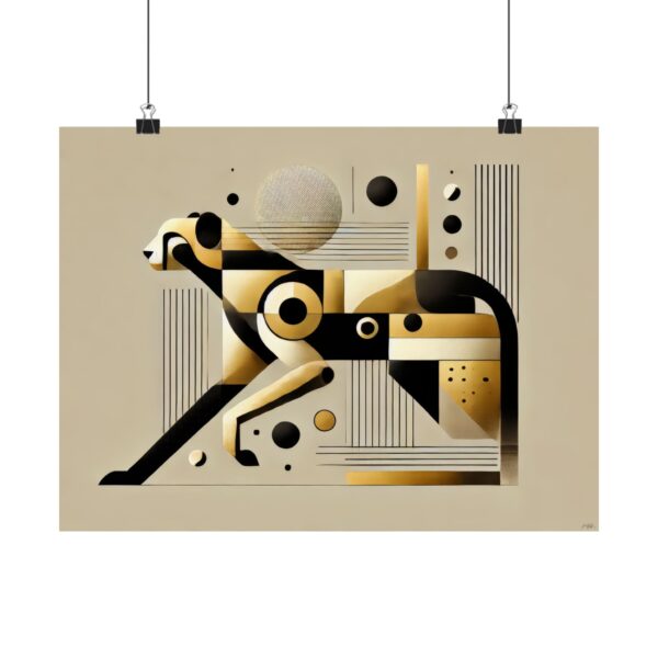 Cheetah Abstract Wall Art, Poster, Geometric Minimalist Print, Cubist Bauhaus Decor, Matte Horizontal Posters