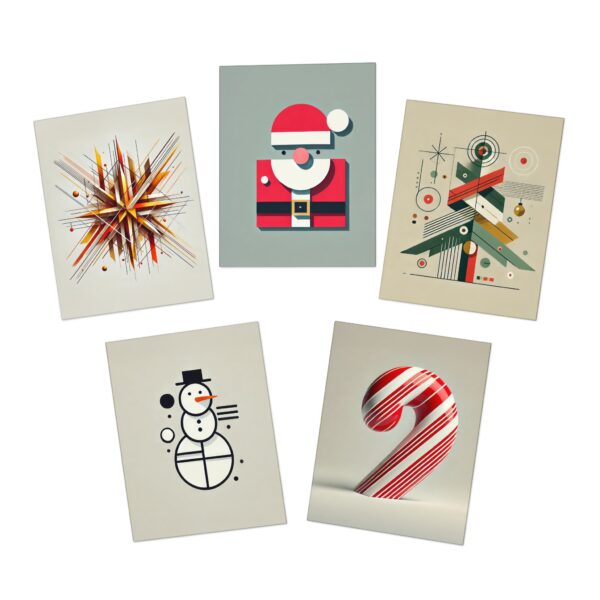 Holiday Greeting Cards 5-Pack — Star, Santa Snowman, Christmas Tree, Candy Cane
