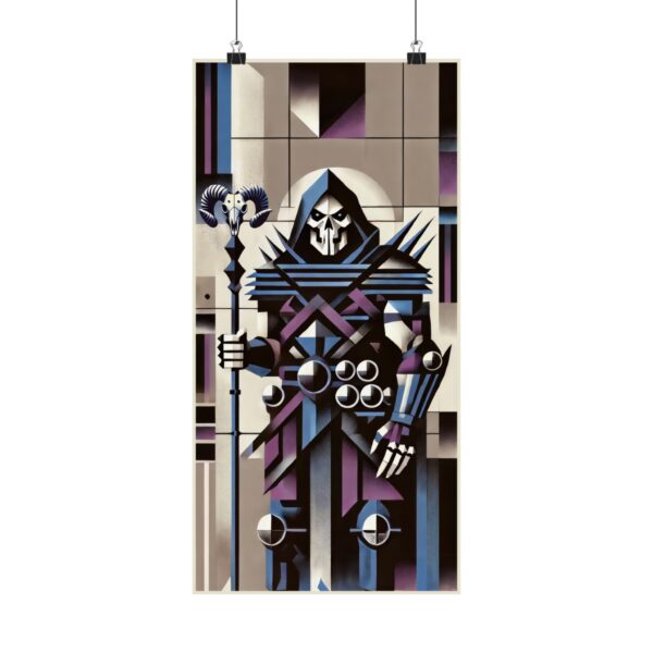 He-Man Masters of the Universe Skeletor Abstract Minimalist Wall Art Poster, Geometric Bauhaus Cubism Print, Vertical Cartoon Nostalgia