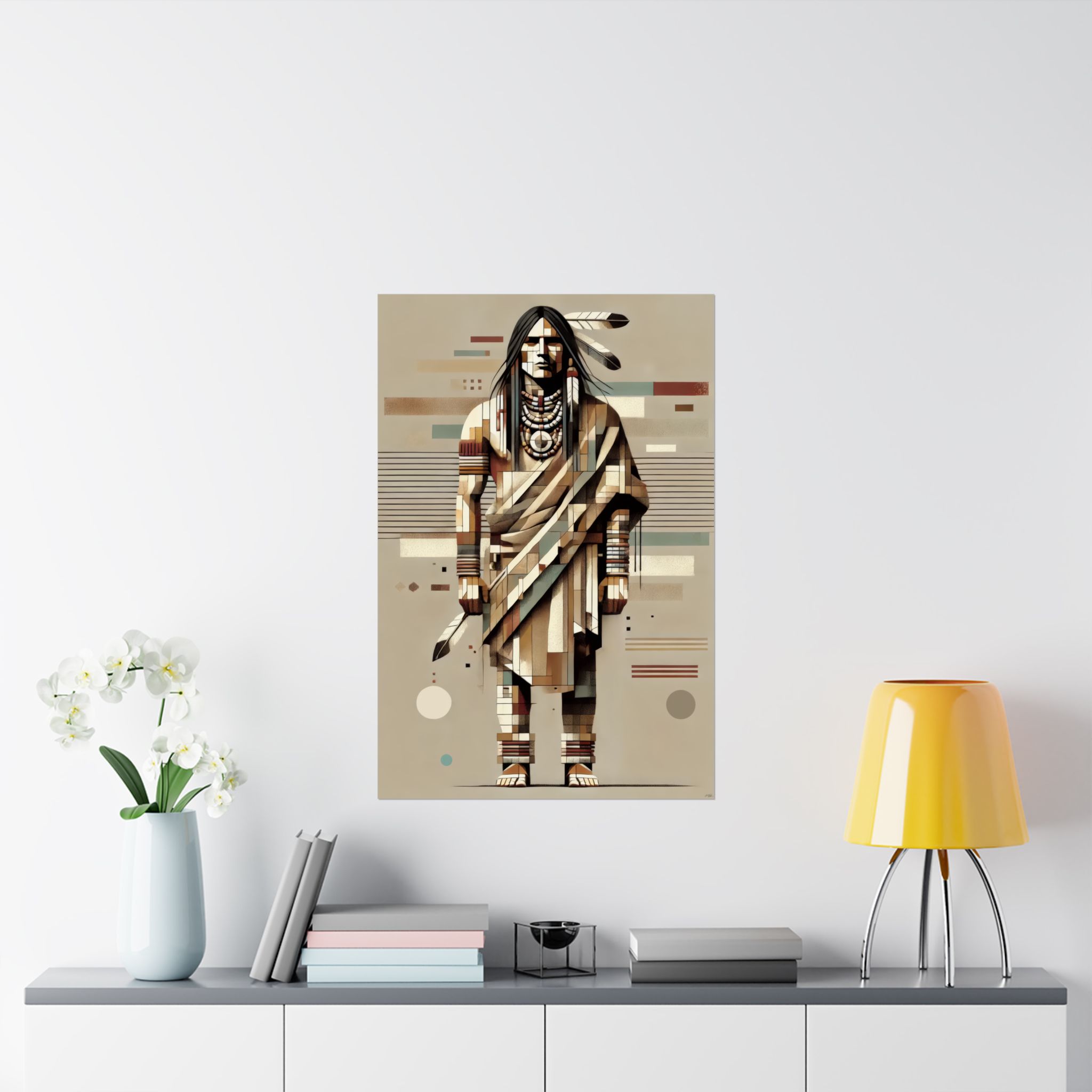 Indian Native American Brave warrior, Cubist Bauhaus - Image 12