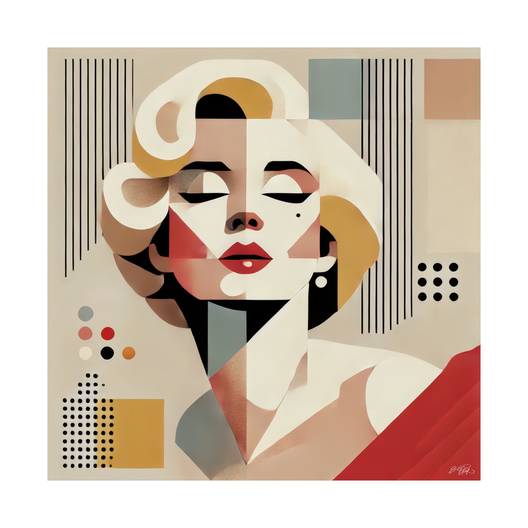 Copy of Marilyn Monroe Abstract Minimalist Wall Art Poster Geometric Bauhaus Cubism Colorful - Image 14