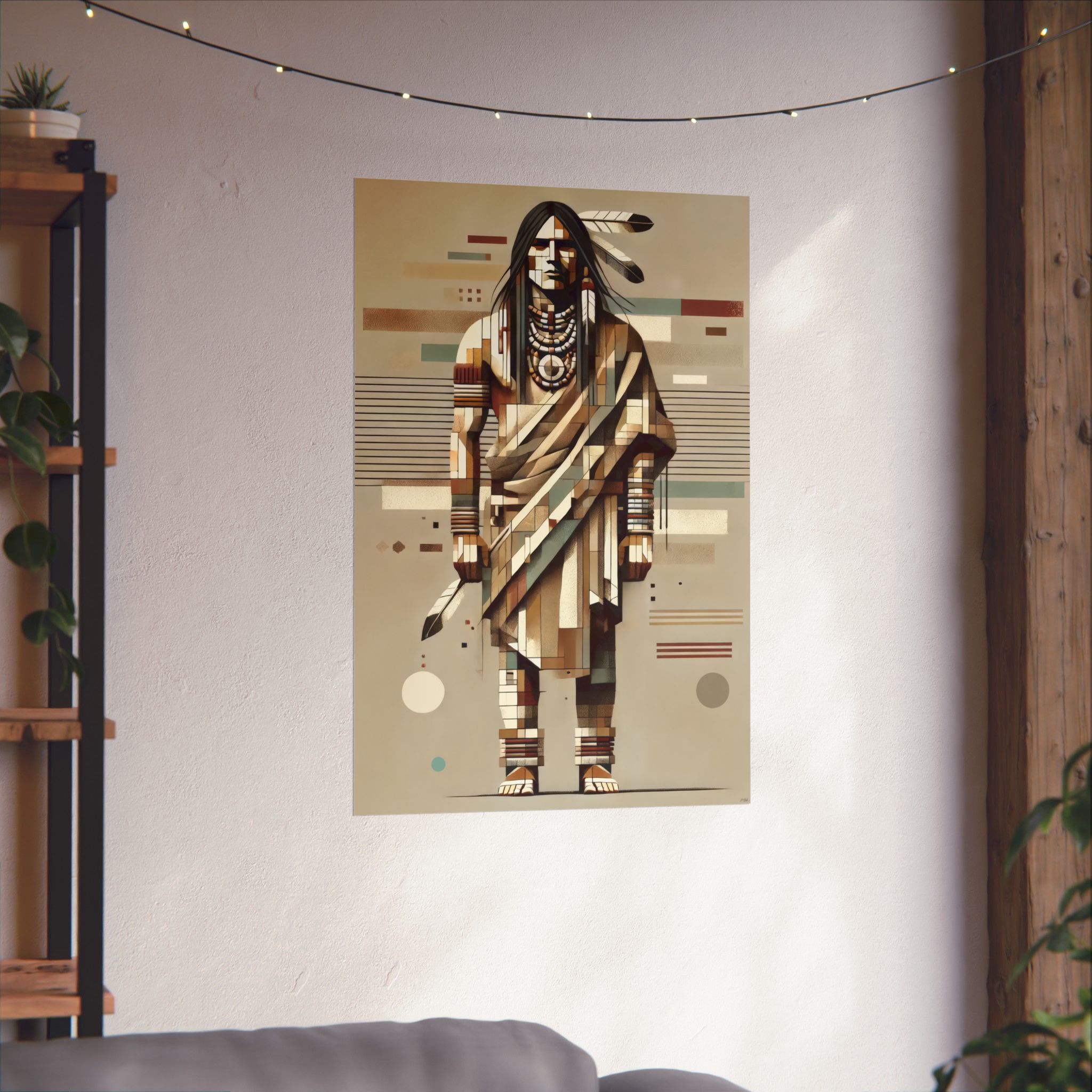 Indian Native American Brave warrior, Cubist Bauhaus - Image 13