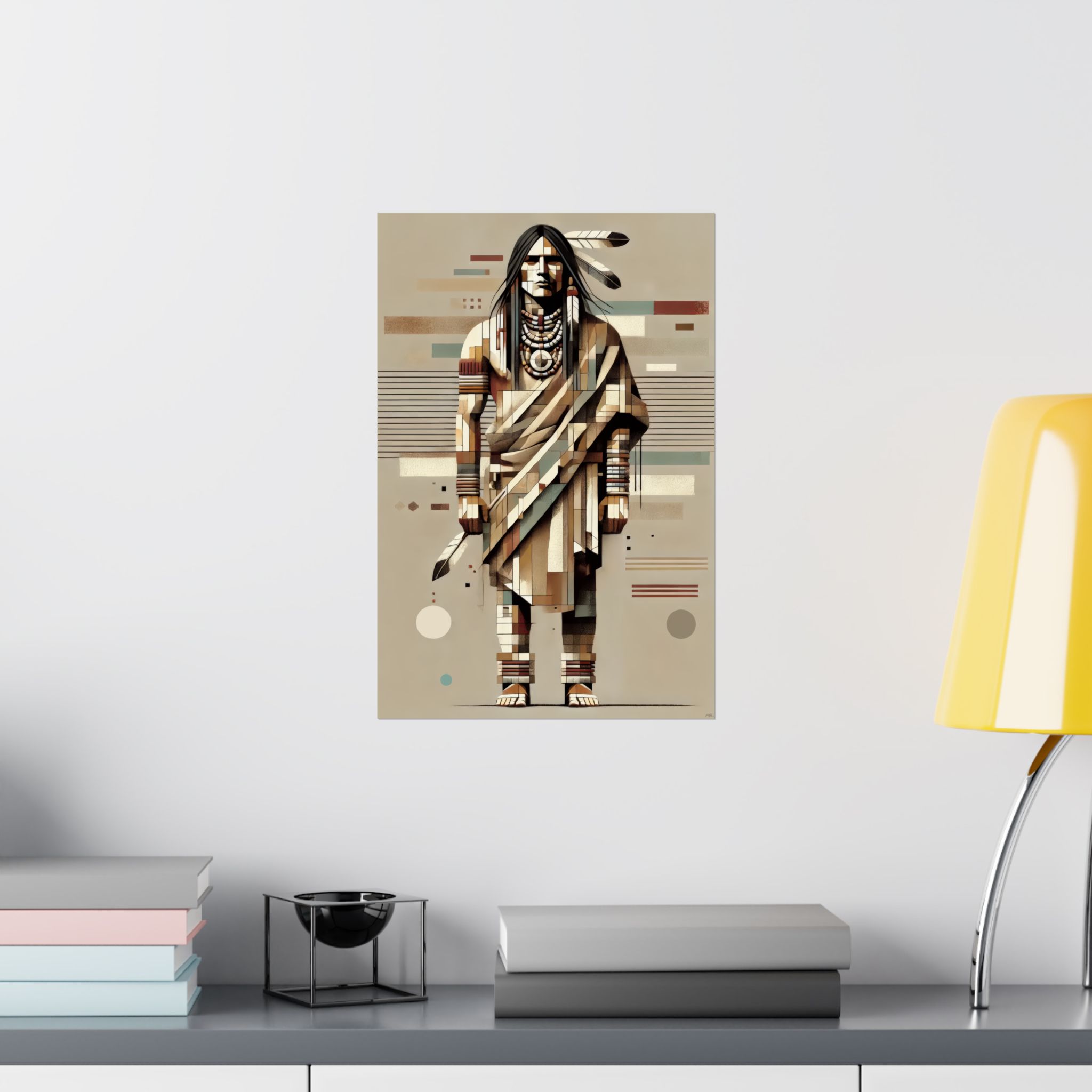 Indian Native American Brave warrior, Cubist Bauhaus - Image 2