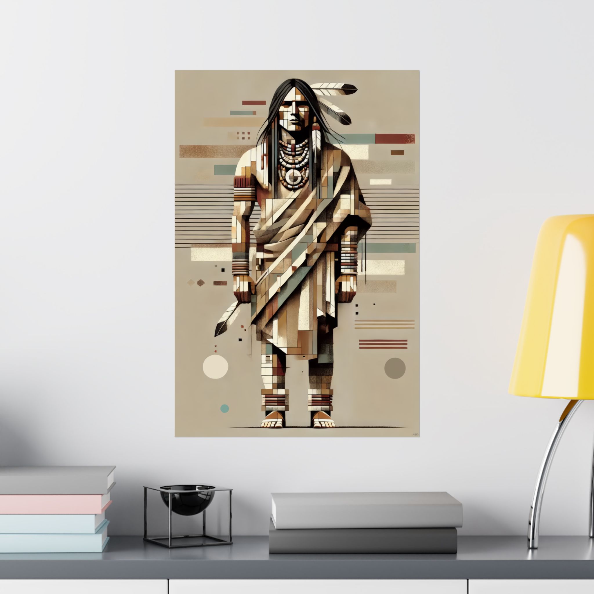 Indian Native American Brave warrior, Cubist Bauhaus - Image 7