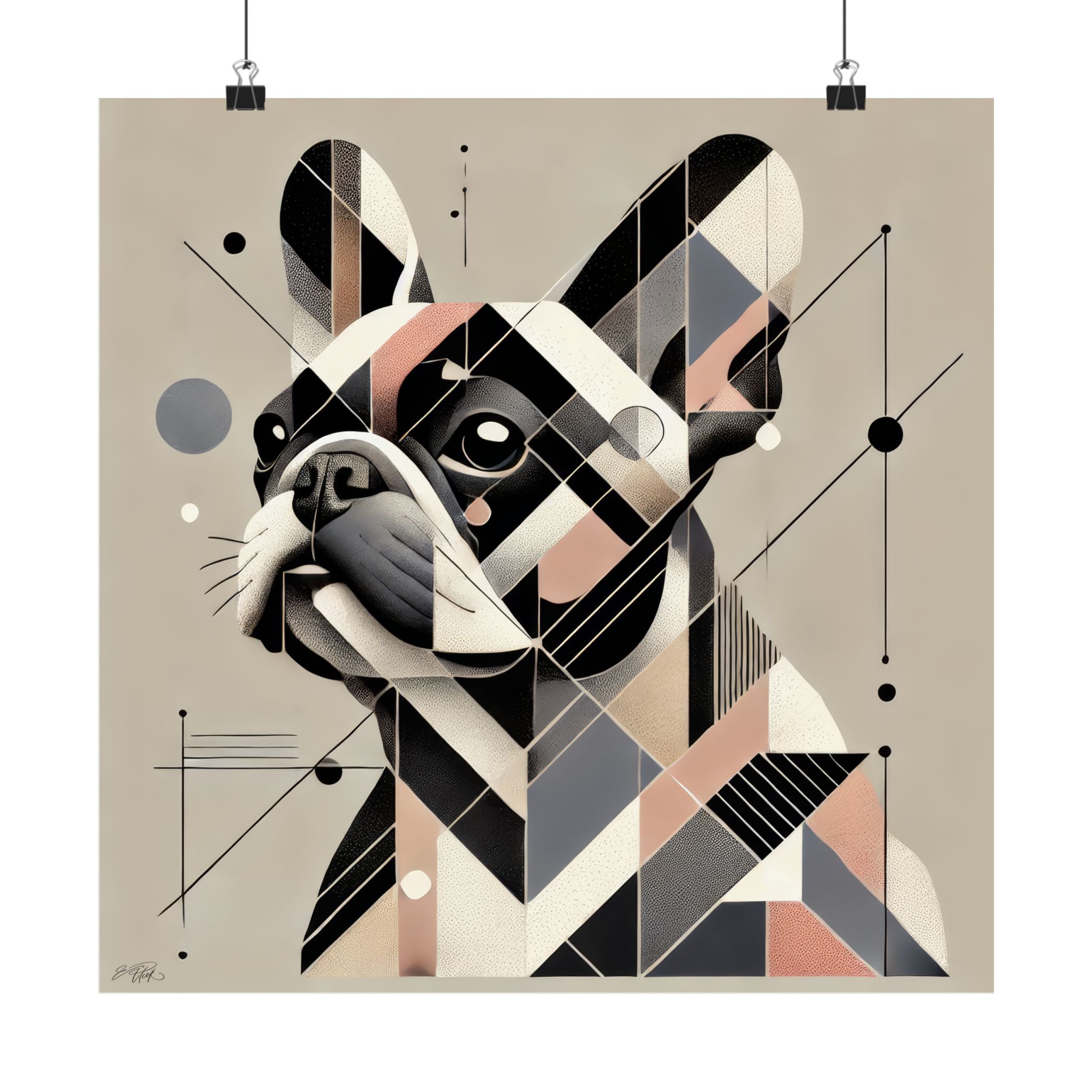 French Bulldog Pister Poster, Geometric Bauhaus Print, Cubist , Matte Vertical Art Print, dog Frenchie