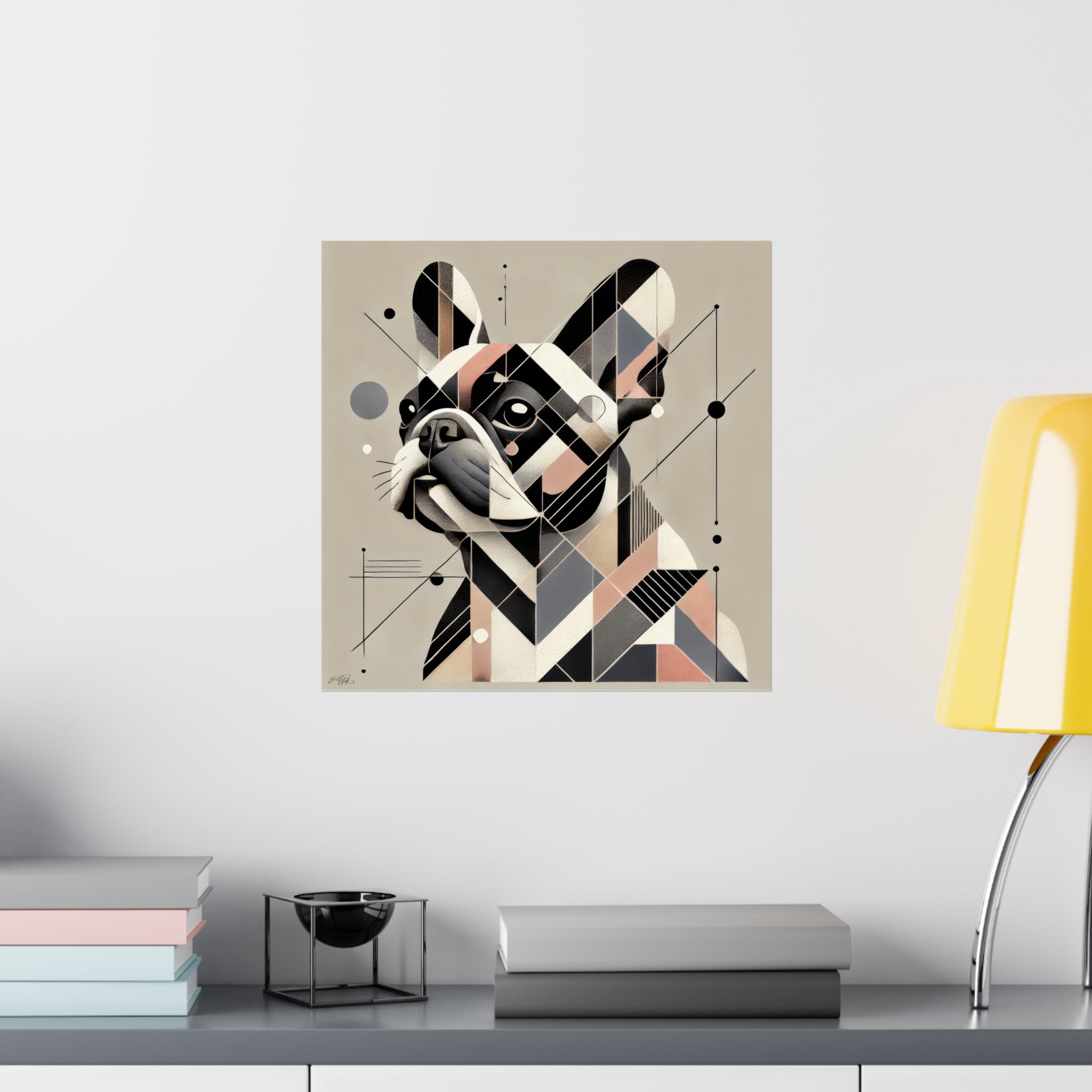 French Bulldog Pister Poster, Geometric Bauhaus Print, Cubist , Matte Vertical Art Print, dog Frenchie - Image 2