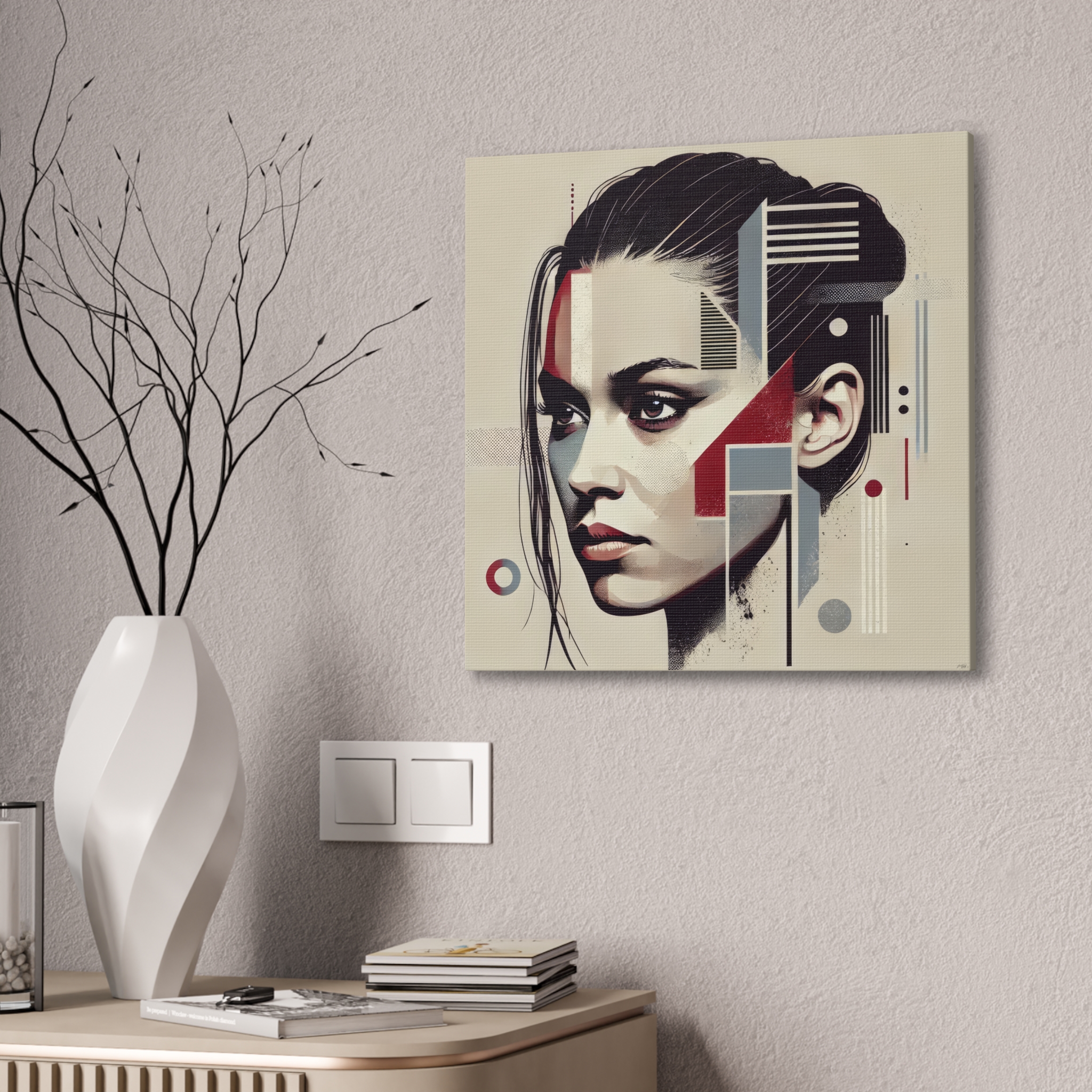 Lady in Red, Abstract Minimalist, Bauhaus - Stretched Canvas - Image 6