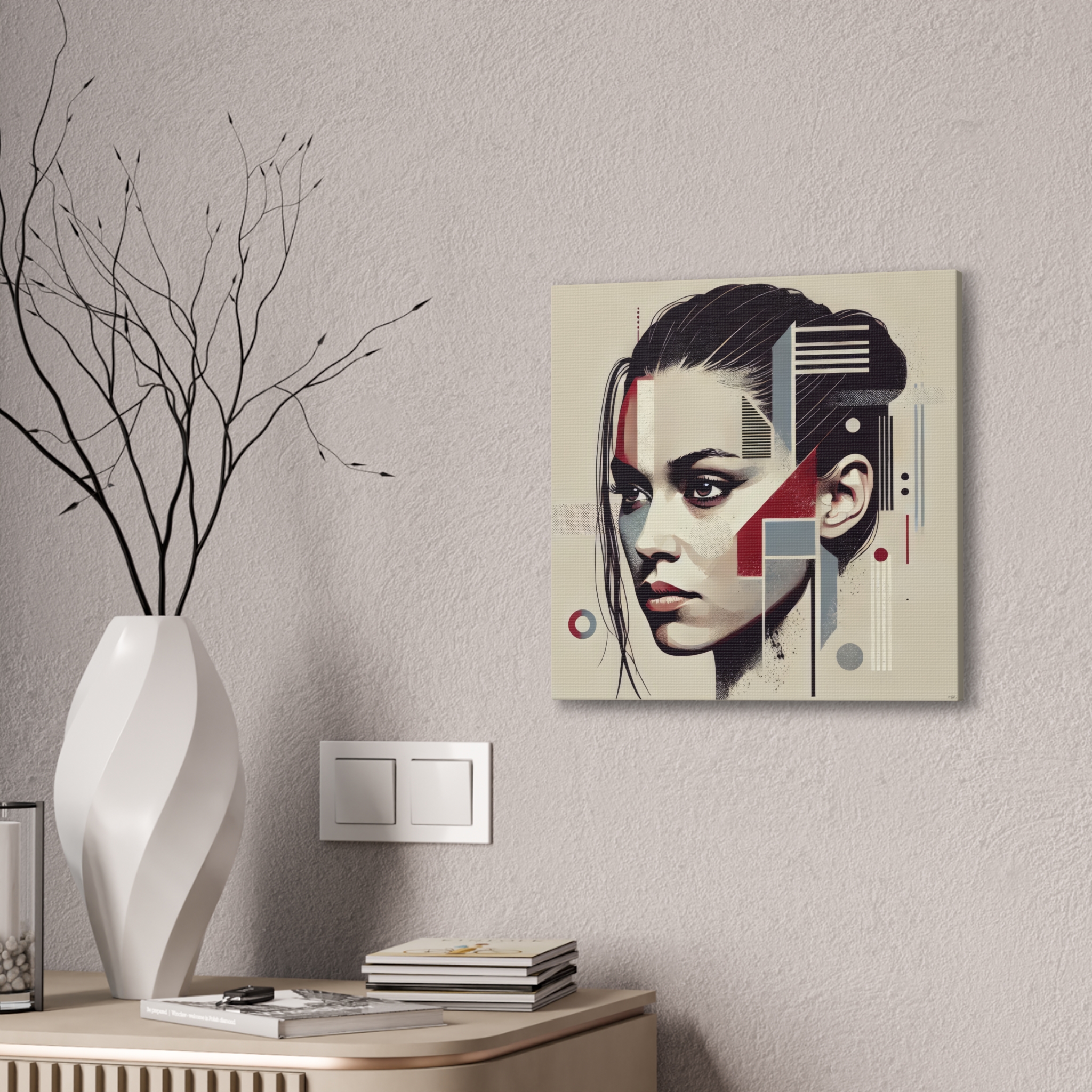 Lady in Red, Abstract Minimalist, Bauhaus - Stretched Canvas - Image 2