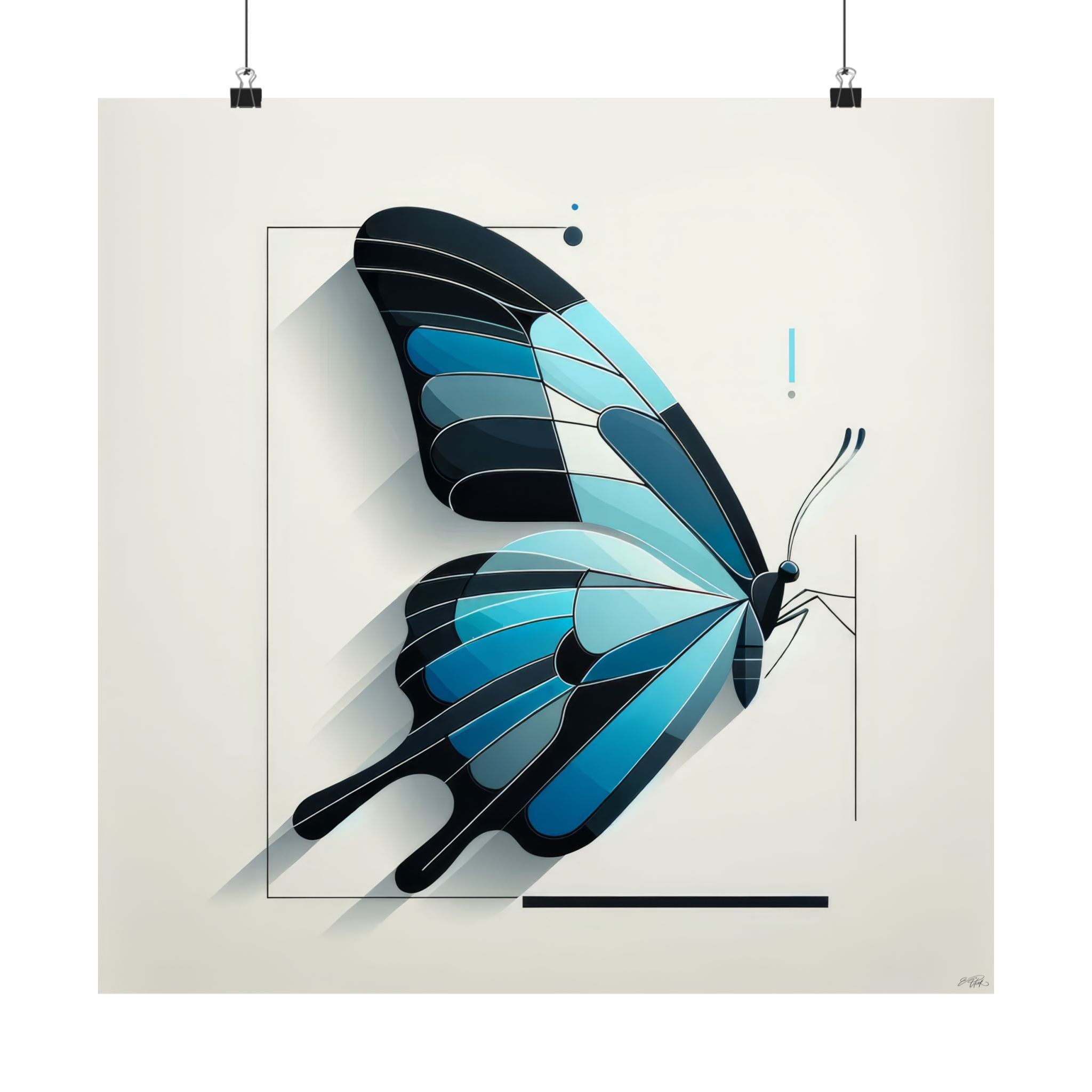 Blue Morpho Butterfly, Abstract Minimalist Geometric Bauhaus - Poster Print - Image 6