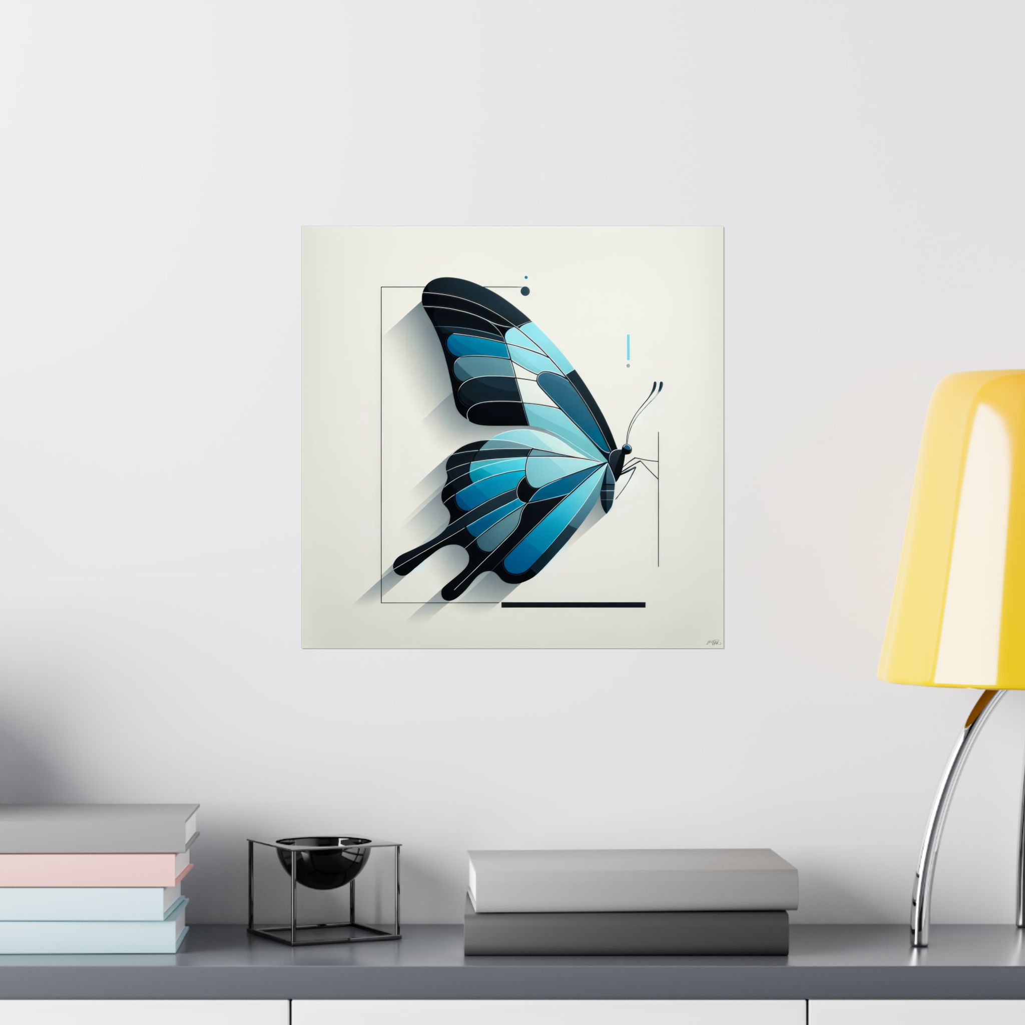 Blue Morpho Butterfly, Abstract Minimalist Geometric Bauhaus - Poster Print - Image 2